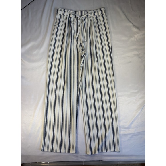 Derek Heart Pants - Derek Heart Women's L/XL White Blue Striped Wide Leg Pants Coastal BOHO‎ Resort